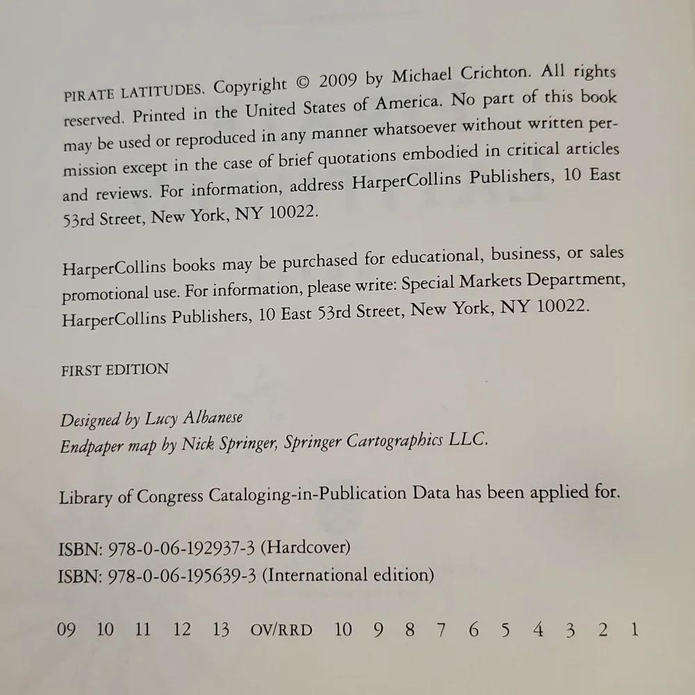 Michael Crichton Pirate Latitudes' 2009 Hardcover Best Srlling Book - Picture 3 of 11